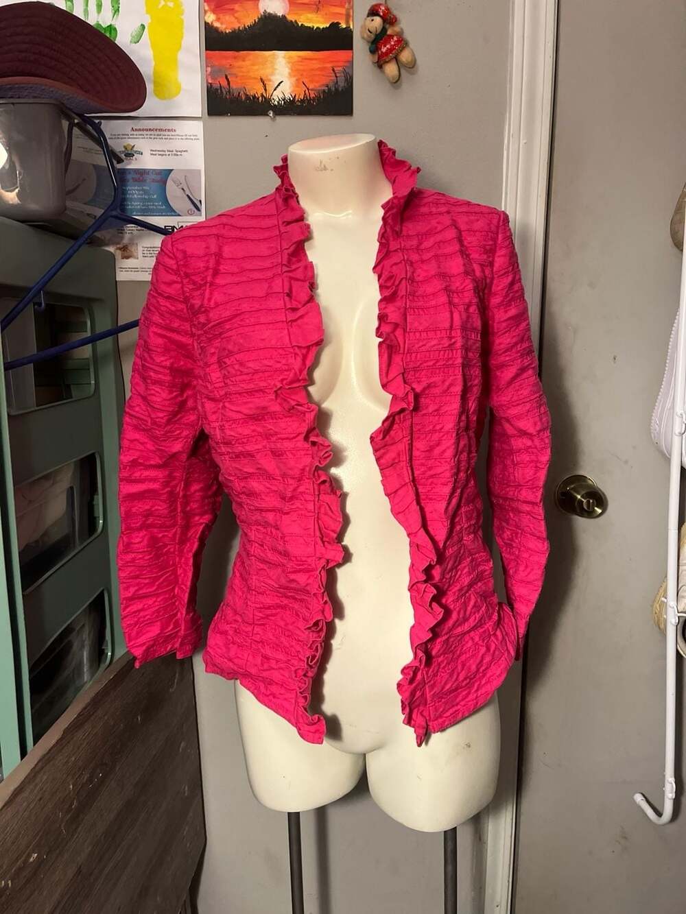 Lafayette 148 New York Jacket Size 4 Pink Ruffle Open Front